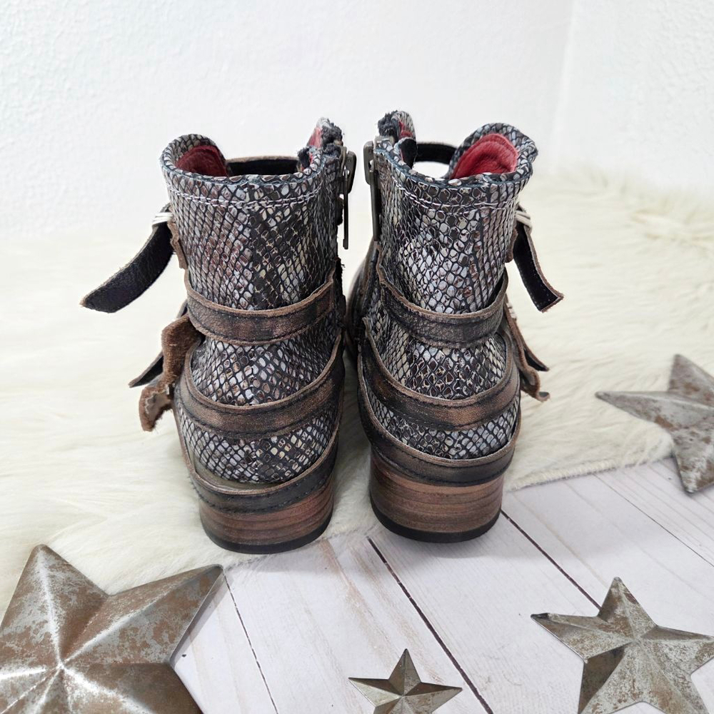 Freebird Belfast strappy ankle boots dark brown snake print distressed women's 8 - Picture 5 of 9